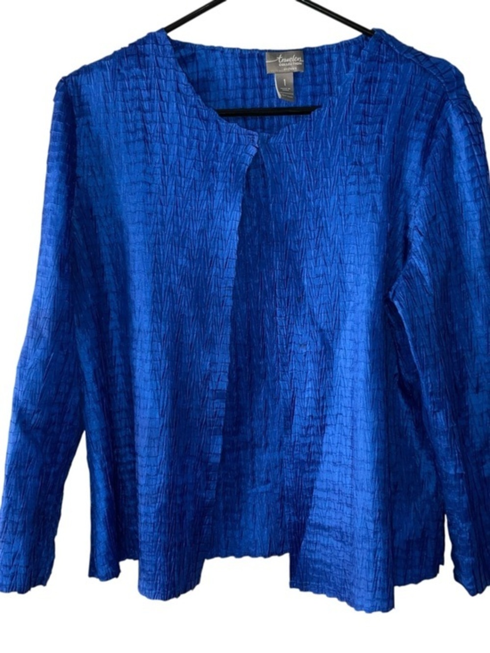 Lands' End Women's Textured Open-Front Jacket in Royal Blue